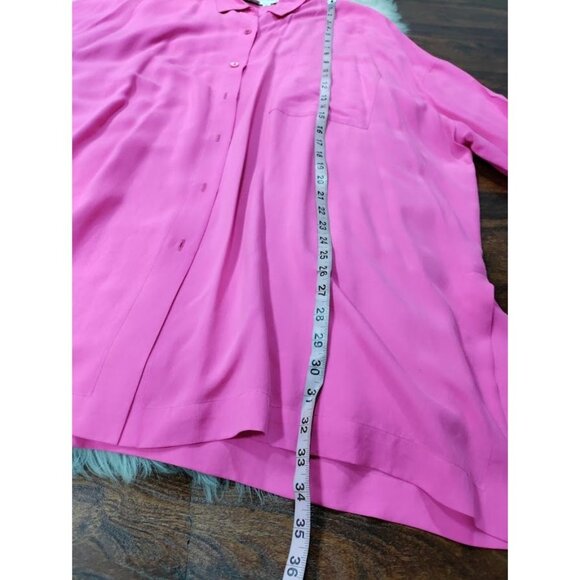 Adrienne Vittadini Silk Lagenlook Oversized Button Up Tunic Shirt Dress Pink M - Picture 16 of 16